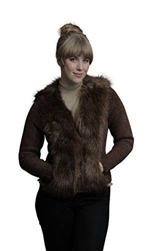Chocolate Cardigan with Faux Fur Neck and Front with Pockets