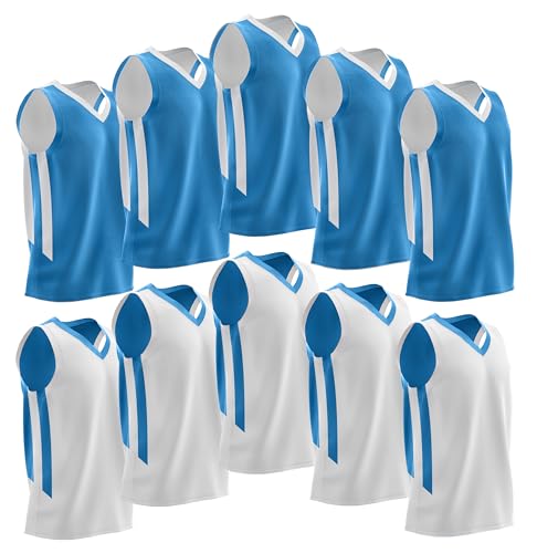 Pack of 10 Reversible Men's Mesh Performance Athletic Basketball Jerseys - Blank Team Uniforms for Sports Scrimmage Bulk (Sky Blue/White)