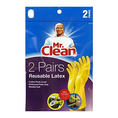 Mr. Clean Large Reusable Latex Gloves, 2 Color, 2 Pairs