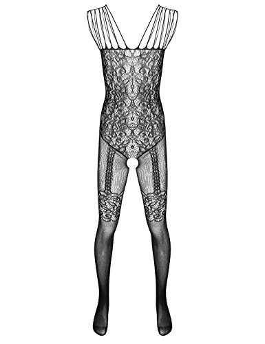 ACSUSS Black Men's Sexy Open Files Fishnet Pantyhose Tights Bodysuits Stockings Type G One Size