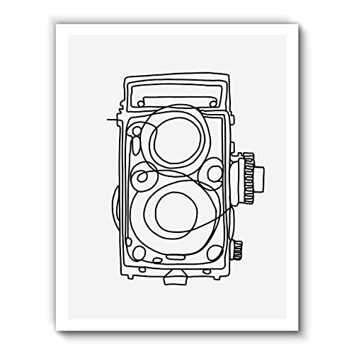 Vintage Camera, Minimalist Abstract Art, Black Line Drawing Contemporary Wall Art For Bedroom and Home Decor, Modern Boho Art Print Poster, Country Farmhouse Wall Decor 11x14 Inches, Unframed