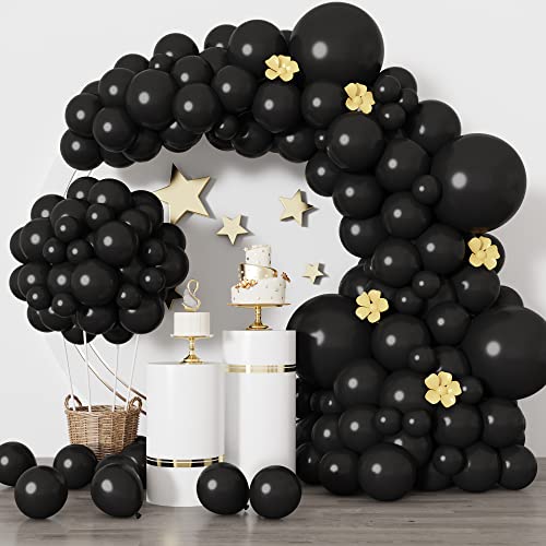 RUBFAC 129pcs Black Balloons Latex Balloons Different Sizes 18 12 10 5 Inch Party Balloon Kit for Birthday Party Graduation Baby Shower Wedding Balloon Decoration