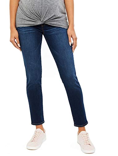 Motherhood Maternity Women's Repreve Sustainable Over The Belly Skinny Denim Maternity Jeans Indigo Blue, Dark Wash, Large