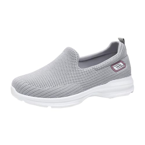 Shengsospp Mesh Perforated Breathable Casual Sneaker for Women Fashion A Slip On Solid Sports Shoe with Arch Support Lightweight Grey, 7.5