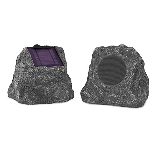 Victrola Outdoor Rock Speaker Pair - Wireless Bluetooth , for Garden, Patio, Waterproof, Built all Seasons & Solar Powered with Rechargeable Battery, Music Streaming Charcoal