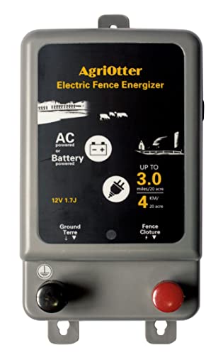 AgriOtter Electric Fence Energizer 15 Acre 2 in 1 Powered by Battery or AC Outlet 8000V 1.75J Pulse Electric