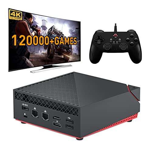 Kinhank Mini PC Game Box, Super Console X PC Chili Video Games Console Built in 120000+Games, AMD Ryzen 5 4500U, Win11Pro & Batocera 33 System in 1, 16G DDR4 RAM, 4K Three-Screen Display (1 Gamepad)