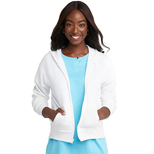 Hanes Women's EcoSmart Full-Zip Hoodie Sweatshirt, Ebony, Small, 50% Cotton, 50% Polyester