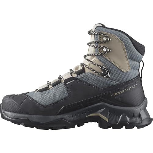 Salomon Women's QUEST ELEMENT GORE-TEX Leather Hiking Boots for Women, Ebony / Rainy Day / Stormy Weather, 8