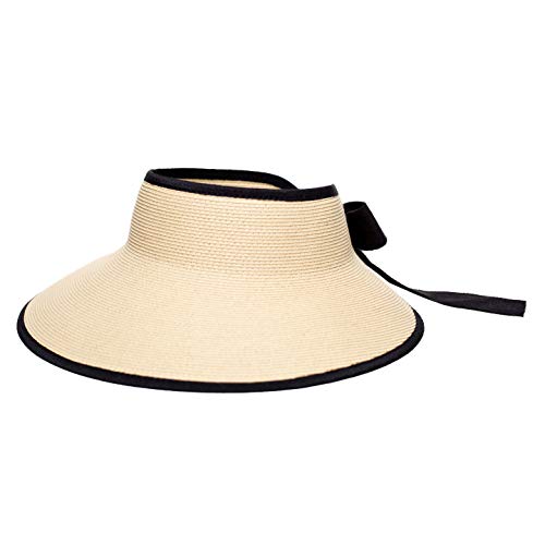 Pineapple&Star Vienna Visor Women's Summer Sun Straw Foldable Hat UPF 50+ (Black)