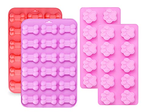 Silicone Molds Puppy Dog Paw and Bone, Non-Stick Food Grade Silicone Molds for Chocolate, Candy, Jelly, Ice Cube, Dog Treats, Cupcake Baking Mould, Muffin pan (Set of 4PCS)
