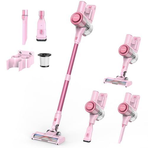 Homeika Cordless Vacuum Cleaner, 28Kpa Powerful Suction, 380W Strong Brushless Motor with 8 in 1 Lightweight Stick Vacuum Cleaner with 50 Min Runtime Detachable Battery for Pet Hair & Carpet, Pink