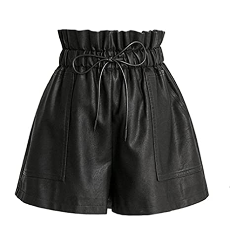 SCHHJZPJ High Waisted Wide Leg Black Faux Leather Shorts for Women (Black, XL)…