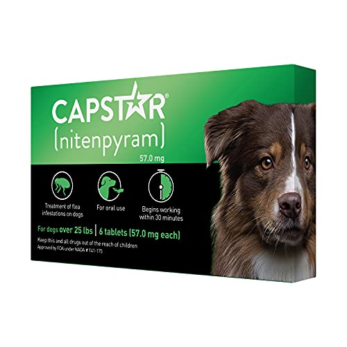 Capstar (nitenpyram) for Dogs, Fast-Acting Oral Flea Treatment for Dogs over 25+ lbs, Vet-Recommended Flea Medication Tablets Start Killing Fleas in 30 Minutes, 6 Doses