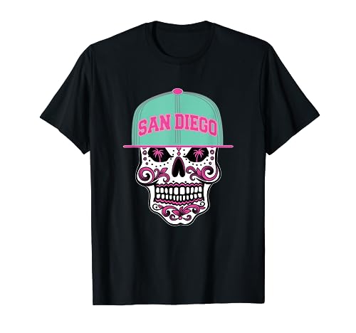 San Diego Mexican Sugar Skull Mint Green Pink SD City T-Shirt