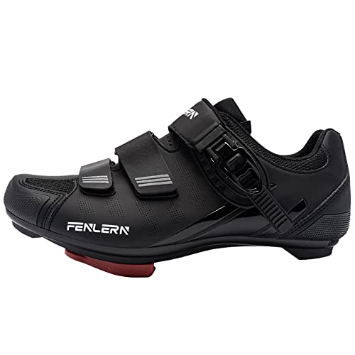 FENLERN Cycling Shoes for Men Compatible with Indoor Exercise Bike Road Bicycle Pre-Installed Delta Cleats, Black White 12