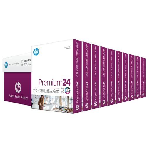 HP Papers | 8.5 x 11 Paper | Premium 24 lb | 10 Ream Case - 5000 Sheets | 100 Bright | Made in USA - FSC Certified | 112400C