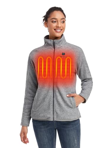 ORORO Women’s Heated Jacket-Full Zip Fleece Jacket with Battery Pack (L, Grey)