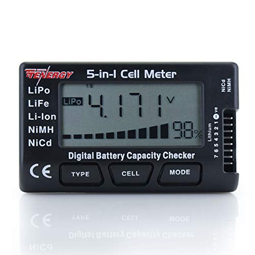Tenergy 5-in-1 Battery Meter, Intelligent Cell Meter Digital Battery Checker/ Balancer for LiPo / LiFePO4 / Li-ion/NiCd/NiMH Battery Packs