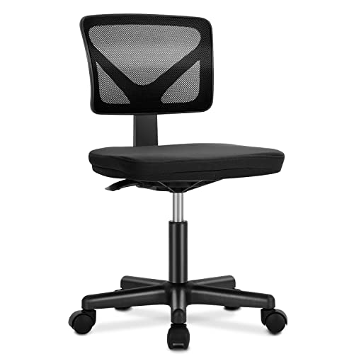DUMOS Armless Desk Chairs with Wheels Cute Home Office Chair No Arms, Ergonomic Adjustable Swivel Rolling Task Chair, Comfy Mesh Mid Back Computer Work Vanity Chair for Small Spaces