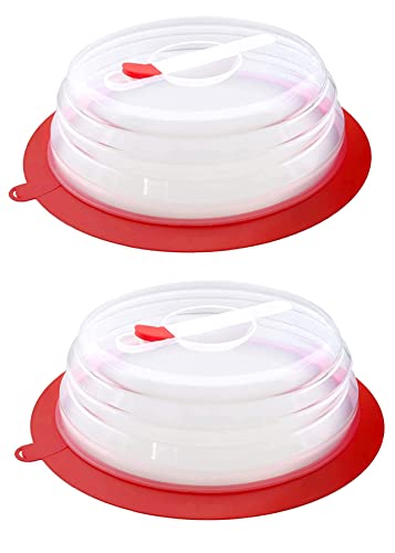 PlateTopper Collapsible Microwave Food Plate Cover Lid – Microwave Splatter Guard w Steam Vent - BPA Free Non Toxic - Easy Grip Handle – Dishwasher Safe – Airtight Suction Ring Food Storage (2 Pack)