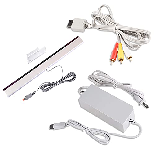 Xahpower 3 in 1 Accessories Bundle Kits for Wii, AC Power Supply Adapter + Composite Audio Video Cable and Wired Infrared Ray Sensor Bar Compatible with Nintendo Wii