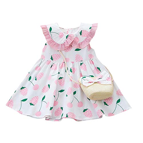 Baby Adorable Short Sleeve Star Moon Print Princess Dress+ Bag 1-4 Years,Toddler Girls Summer Flowy Beach Dresses