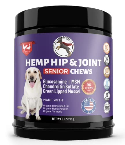 WIZARDPET Mobility Hemp Oil Hip & Joint Supplement for Senior Dogs - Chondroitin Glucosamine MSM Turmeric Green Lipped Mussel - Extra Strength Formula for Arthritis Pain Relief & Mobility | 90 Chews