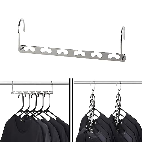 KLEVERISE 4 Pack Space Saving Hangers, Stainless Steel Space Saver Hangers for Clothes, Cascading Space Saving Closet Clothing Hanger Organizer Space Saver