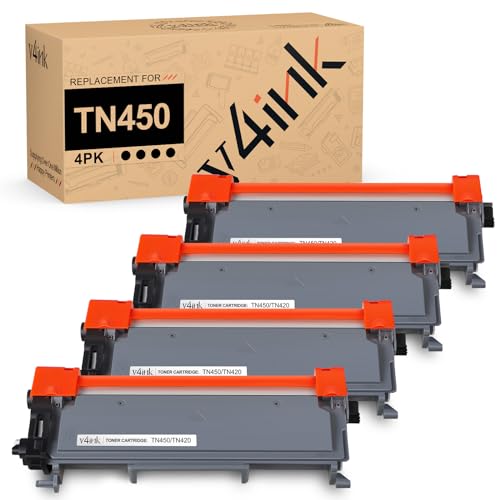 v4ink Compatible Toner Cartridge Replacement for Brother TN450 TN420 Black Toner Cartridge High Yield to use for HL-2240d HL-2270dw HL-2280dw MFC-7360n MFC-7860dw IntelliFax 2840 2940 Printer 4 Pack
