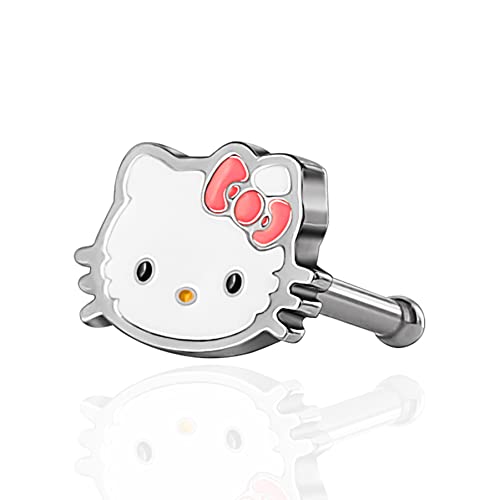 Hello Kitty Nose Rings 20g Stainless Steel Kawaii Cute 316L Straight Bone Nose Stud Officially Licensed Sanrio