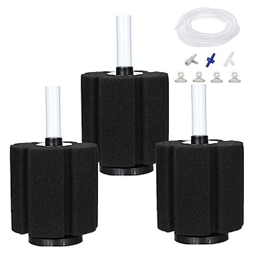 AQUAPAPA Bio Sponge Filter for Betta Fry Aquarium Fish Tank Up to 60 Gal ea. 3-Pack (L)