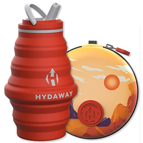 HYDAWAY Hydration Travel Pack | 17oz Collapsible Water Bottle with Flip Top Lid and 4-inch Protective Travel Case for Travel, Hiking, Backpacking I Portable & Leakproof, Food-Grade Silicone, BPA Free