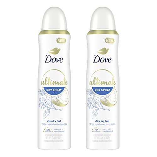 Dove Ultimate Dry Spray Antiperspirant Coconut And Sandalwood 2 Count For 72-Hour Sweat And Odor Protection With Triple Moisturizer Technology 3.8oz