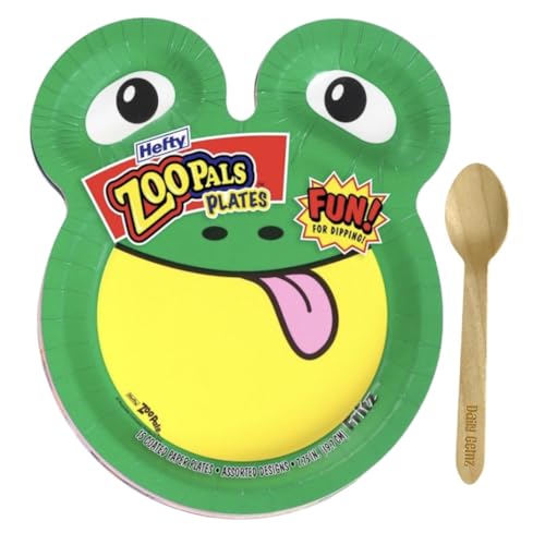 Daily Gemz Zoo Pal Plates, 15 Count Bundle with Hefty Disposable Animal Zoo Pals Paper Plates - Cute Animal Plates for Dinner, Snacks, and Crafts with Eco Friendly Biodegradable Wooden Spoon