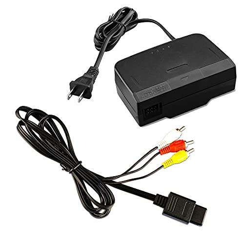 N64 Power Supply and Cable, AC Power Supply Adapter and AV Composite Video Cable Cord Compatible with Nintendo 64