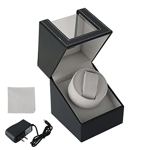 AMGSH Automatic Single Watch Winder in Black Leather with Quiet Japanese Motor | Watch Display Case for Automatic Watches,Fit Lady and Man Automatic Watches