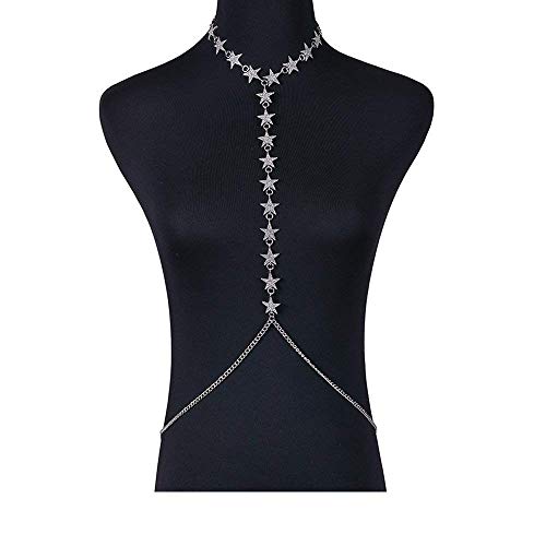 Elegant Luxury Harness Bikini Simple Choker Star Bralette Body Chains Belly Body Chain Jewelry Silver for Women Beach Accessories