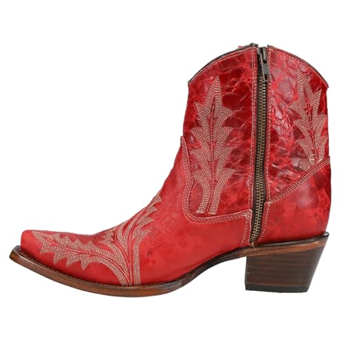 Corral Boots Womens Embroidered Snip Toe Casual Boots Ankle Low Heel 1-2' - Red - Size 7 M