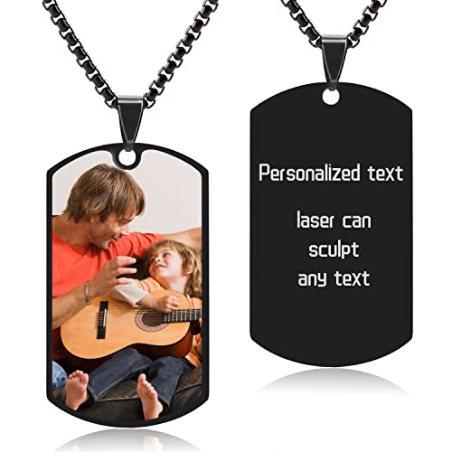 AOZHHL Personalized Dog Tag Pendant for Men, Custom Necklaces With Picture, Custom Photo Text Engraving Dog Tags for Women Boys Girls Stainless Steel Necklace