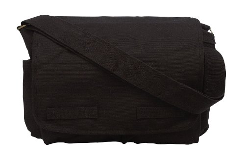 Rothco Classic Canvas Messenger Bag – Crossbody Shoulder Bag for Men – Heavy-Duty Cotton Canvas – Multiple Pockets for Ultimate Storage – Black