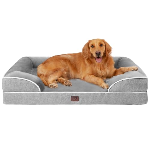 EHEYCIGA Orthopedic Dog Beds for Extra Large Dogs, Waterproof Memory Foam XL Dog Bed with Sides, Non-Slip Bottom and Egg-Crate Foam Big Dog Couch Bed with Washable Removable Cover, Grey