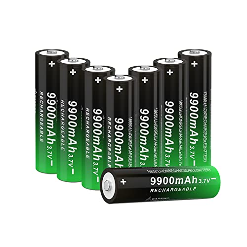 CPZZ 3.7V 18650 Rechargeable Battery, 9900mAh 3.7 Volt Lithium for Doorbells, Headlamps, Flashlights & More (8 PCS, Button Top), 240313XH0313