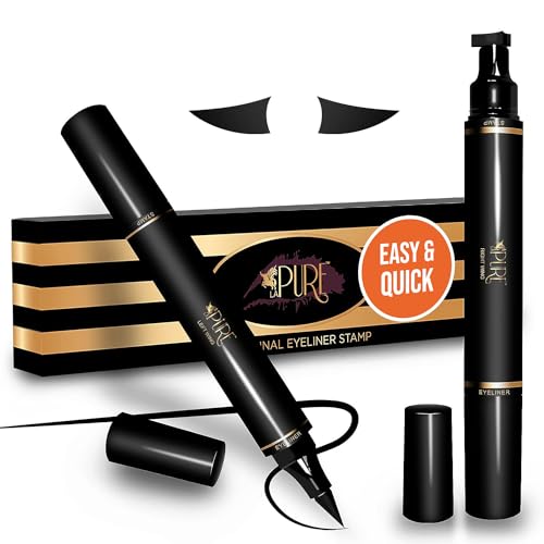 LA PURE Waterproof Liquid Eyeliner Stamp Winged Eyeliner Tool 2x Cat Eye Winged Eyeliner Stamp & Fine Tipped Pen Eyeliner Stencil Smudge Proof Black Eye Liner Tiktok Trend Items Wing Stamp Black 10mm