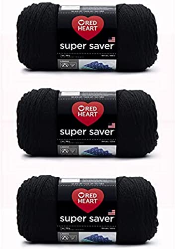 Red Heart Super Saver Black Yarn - 3 Pack of 198g/7oz - Acrylic - 4 Medium (Worsted) - 364 Yards - Knitting/Crochet