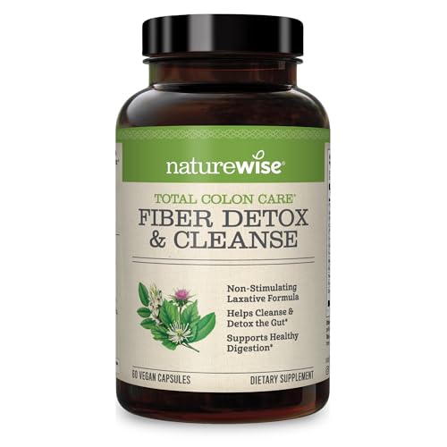 NatureWise Total Colon Care Fiber Cleanse with Herbal Laxatives, Prebiotics, & Digestive Enzymes for Healthy Elimination, Safe Digestion & Weight, Detox, & Gut Health [1 Month Supply - 60 Count]