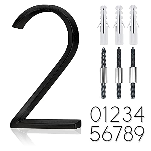 5' Stainless Steel Floating House Number, Metal Modern House Numbers, Garden Door Mailbox Decor Number with Nail Kit, Coated Black, 911 Visibility Signage (2)