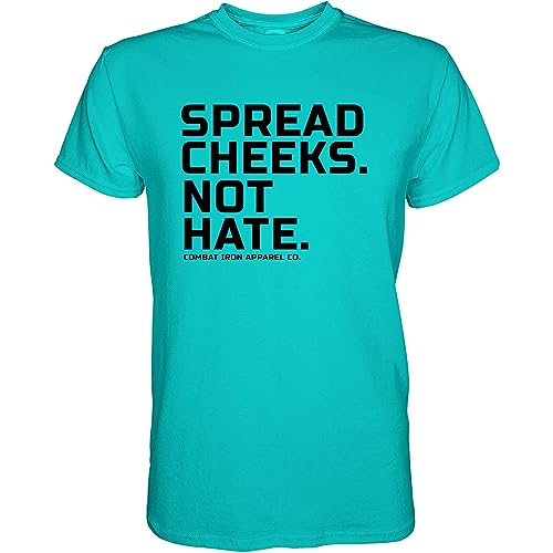Combat Iron Spread Cheeks, Not Hate Men's Graphic Short Sleeve T-Shirt - Athletic Fit Tees Men (Tahiti Blue, Large)
