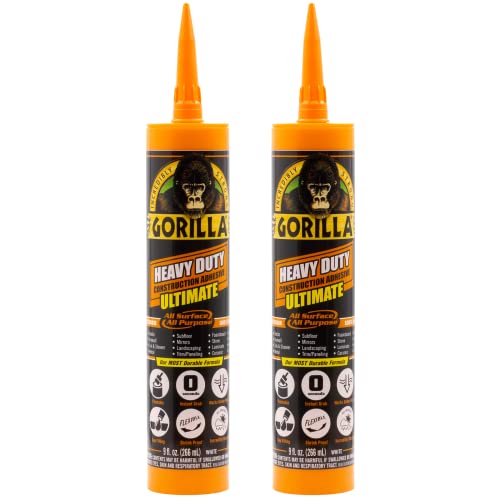 Gorilla Heavy Duty Ultimate Construction Adhesive, 9 Ounce Cartridge, White, (Pack of 2)