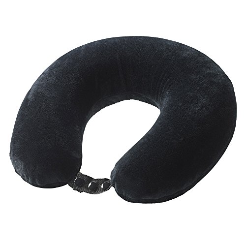 Lewis N. Clark Memory Foam Neck Pillow with Stay Cool Neck Support for Kids + Adults, Washable Cover and Attached Luggage Strap, Black, One Size